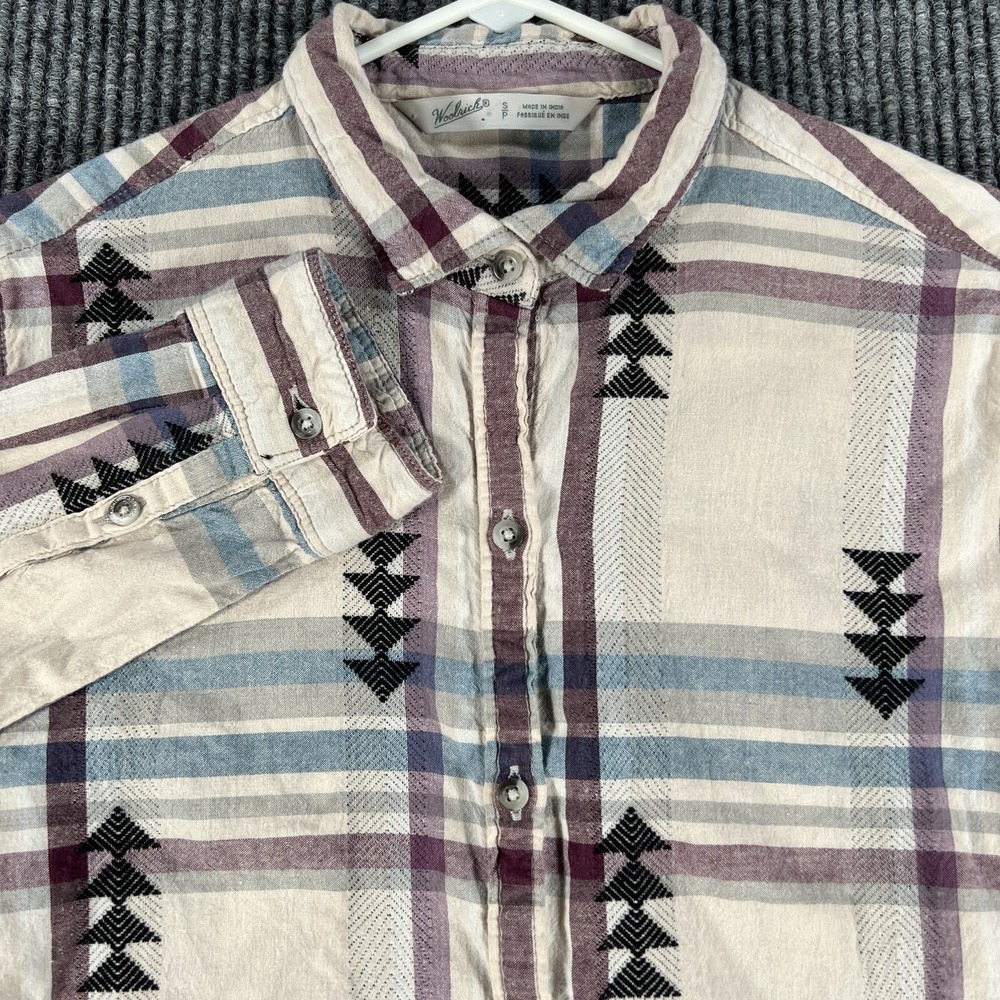 Woolrich Shirt Womens Small Plaid Long Sleeve Lightweight Button Up